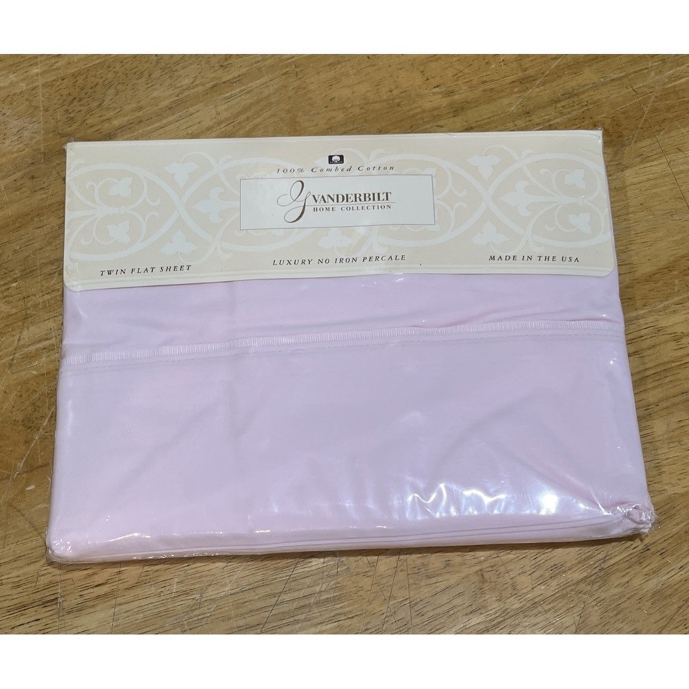 Vtg Gloria Vanderbilt Cotton Twin Sheet Flat Powder Pink Percale 90s NOS‎ USA